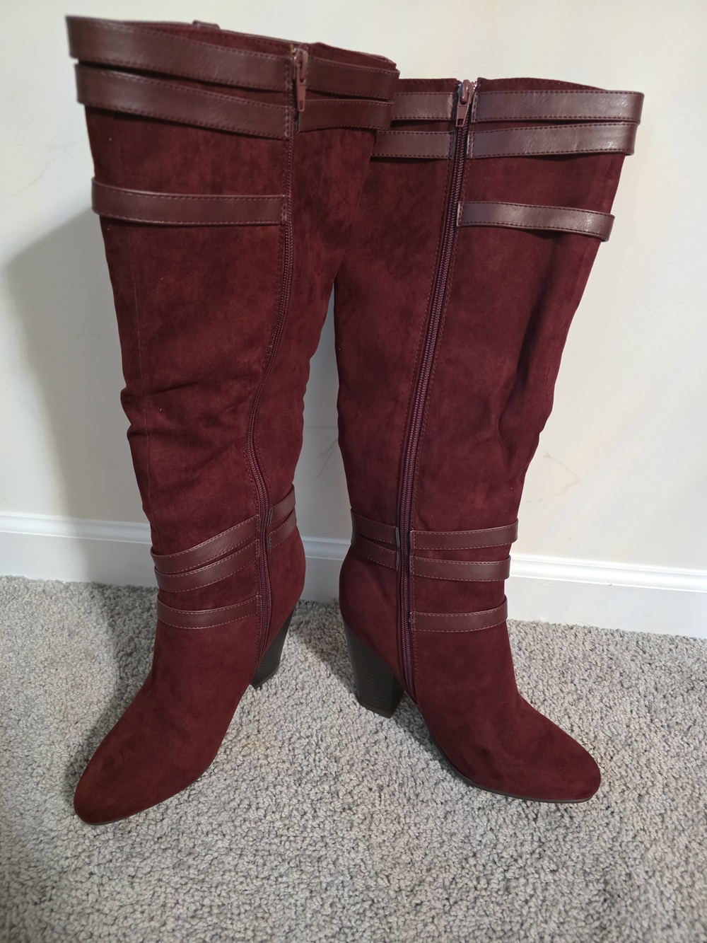 JustFab Reyna knee-high boots in Burgundy, women's size 8.5